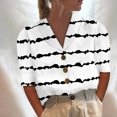 thumbnail image 2 of Birdeem Women Mid-Sleeve Casual V-Neck Solid Color Loose Button Shirt Blouse Tops, 2 of 5
