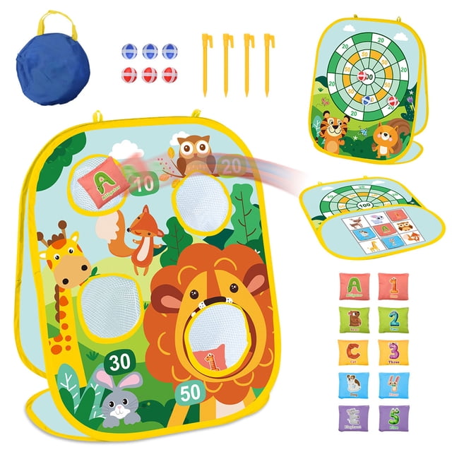 Wdhugt 3-In-1 Bean Bag Tossing Game For Kids Set B Includes Board Bags And Balls For Family Play Plastic B
