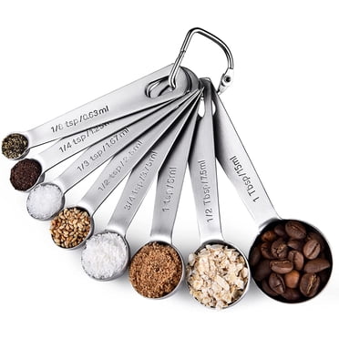 Measuring Spoons: U-Taste 18/8 Stainless Steel Measuring Spoons Set of 8 Piece: 1/8 tsp, 1/4 tsp, 1/3 tsp, 1/2 tsp, 3/4 tsp, 1 tsp, 1/2 tbsp & 1 tbsp Dry and Liquid Ingredients
