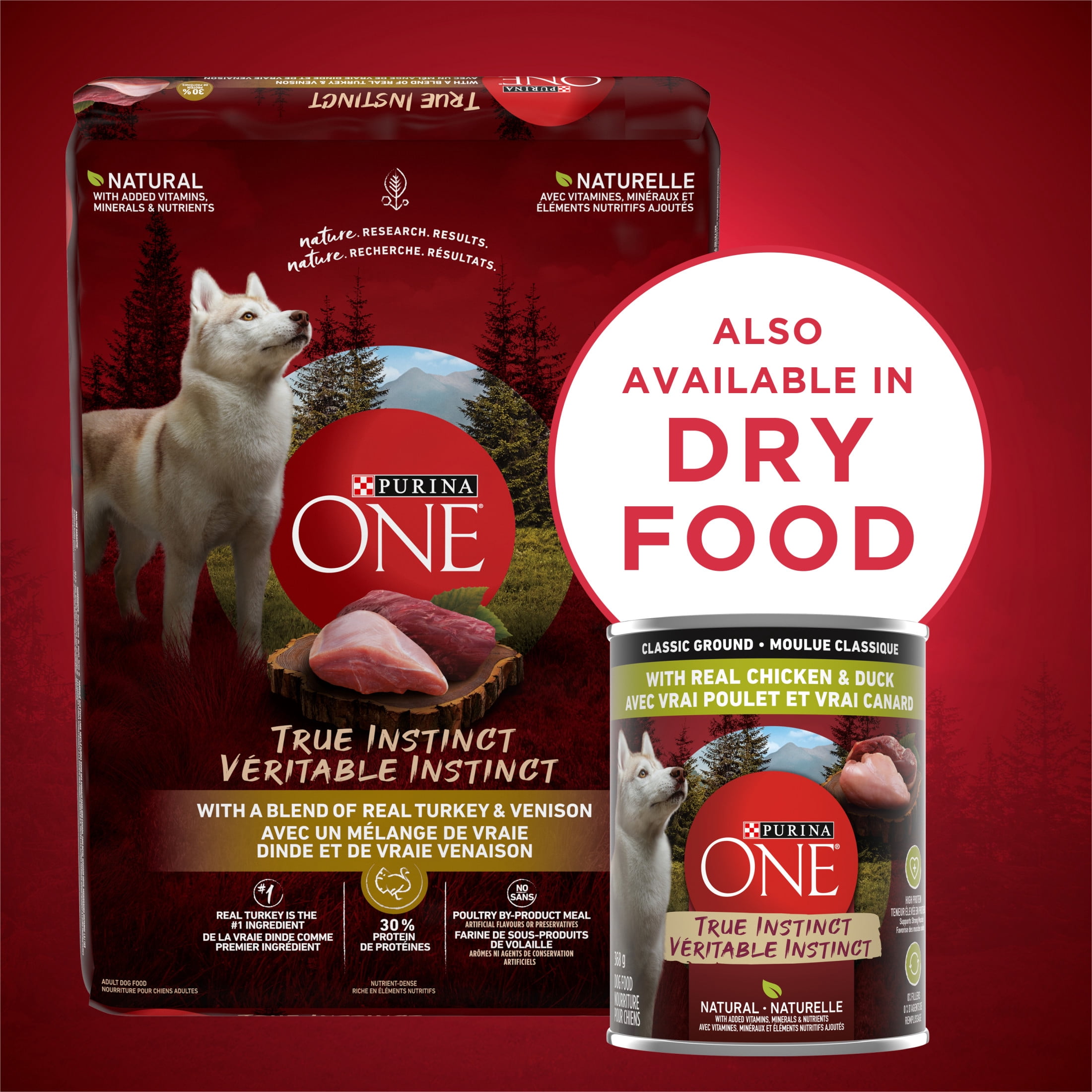 Purina ONE Véritable Instinct Moulue Classique Poulet et Canard, Nourriture Humide pour Chiens 368 g