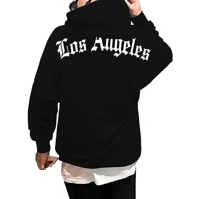 LUOGENLI Chandails à Capuche pour Hommes Graphiques Drôles Mode Homme Décontractée Lettres Partie Imprimée Chandail à Capuche à Enfiler Manches Longues Chandail à Capuche Hauts Hommes Chandails à Capuche Graphiques Drapeau Noir Taille m