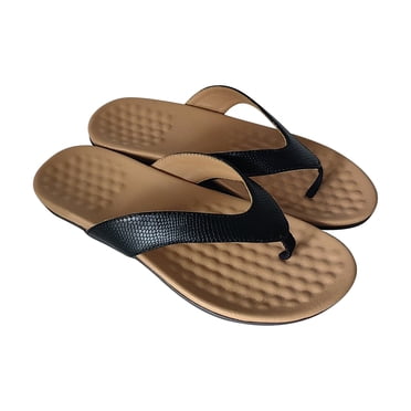 hopeusnice Women's Orthopedic Arch Support Flip Flops Comfortable Thong Sandals Foot Massage Slippers Soft Non Slip Beach Flip Flops Outdoor Walking Shoes Black 38
