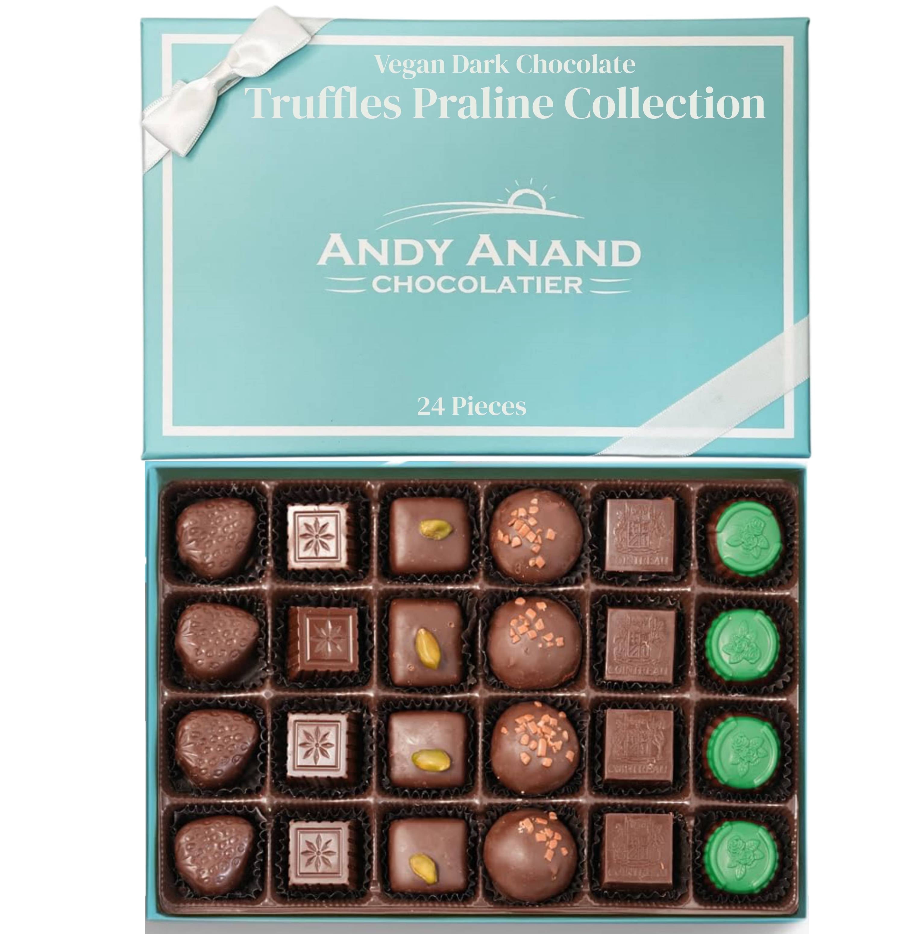 Andy Anand Exquisite Belgian Dark Chocolate Truffles, 24 Luxurious Dairy-Free Pralines, Allergy-Friendly & Gluten-Free, Shipped 2nd Day Air