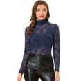 thumbnail image 1 of INSPIRE CHIC Haut Transparent d'Halloween pour Femme à Manches Longues, Col Roulé, Blouse en Dentelle Florale Transparente TP Bleu Marine, 1 of 5