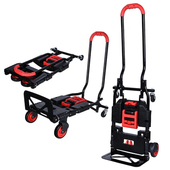 Heavy Duty Folding Hand Truck 265lbs Capacity, Portable Multi-Position Dolly Cart with 4 Wheels for Warehouse, Moving, Camping, Office and Luggage Use