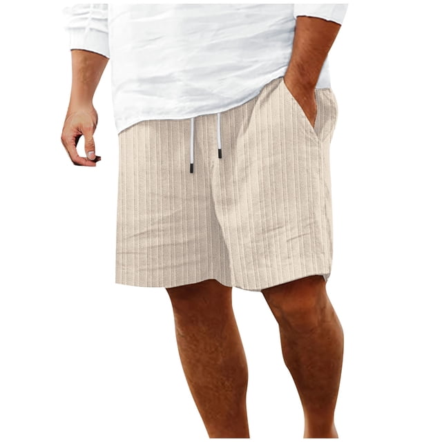 Plebaso Mens Shorts Summer Beach Shorts with Drawstring Solid Color Lightweight Vacation Pocket Shorts