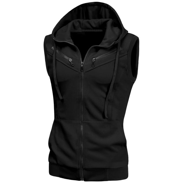 INSPIRE CHIC Men's Kangaroo Pocket Zip Up Drawstring Hoodie Vest