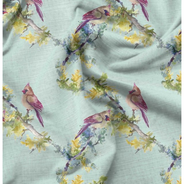 Soimoi Green polyester Crepe Fabric Bulbul Bird Print Sewing Fabric Yard 42 Inch Wide
