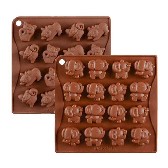 jesticaly 2Pcs 16 Cavity Chocolate Mould Cartoon Animals Pudding Candy Cookies Baking DIY Cake Decoration Tools Baby Party