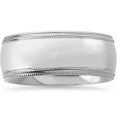 thumbnail image 1 of Men's 8mm Double Milgrain Wedding Band Ring Solid 14K White Gold, 1 of 2