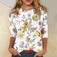 thumbnail image 2 of Pisexur Womens Hauts Mode Imprimé Floral T-Shirts Décontractés Col Rond Manches 3/4 Tee Tops Tendance Blouses Été Automne, 2 of 4