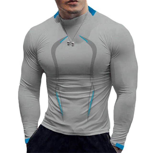 Wangsaura Men Sports Shirt, Long Sleeve Elastic Quick Drying Tops