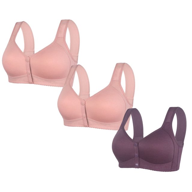 LOVZFMLL 3 Pack Plus Size Bras for Women Solid Color Comfort Soft Push Up Bra No Underwire Full Coverage Front Closure Everyday Bralettes P L