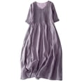 thumbnail image 2 of Weiqiqre Robes pour Femmes 2024 Été Robe en Coton et Lin Unie Ample à Manches Courtes à Col en V Rabais, 2 of 3