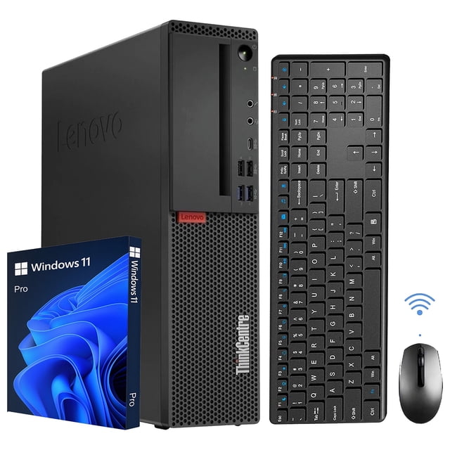 High-Performance Desktop Computer Lenovo PC ThinkCentre M720s SFF in black, featuring an 8th Gen Intel i5-8500 Hexa-Core processor, 32GB DDR4 RAM, and a 512GB NVMe SSD. Pre-installed with Windows 11 Pro, it includes WIFI and Bluetooth connectivity. The compact Small Form Factor (SFF) design is accompanied by a wireless keyboard and mouse, making it ideal for business professionals seeking efficiency and performance.