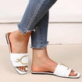 thumbnail image 3 of IUJSOY Womens Flat Sandals Summer Comfortable Square Open Toe Slip on Leather Slide Sandals, 3 of 8
