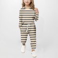 thumbnail image 2 of Plebaso Ensemble 2 Pcs Garçons Filles Tenues Rayées Manches Longues Col Rond Hauts Joggeurs Vêtements Décontractés Enfants, 2 of 5