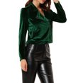 thumbnail image 4 of INSPIRE CHIC Women's Velvet Notched Lapel Zipper Cropped Motorcycle Jacket M Green, 4 of 7