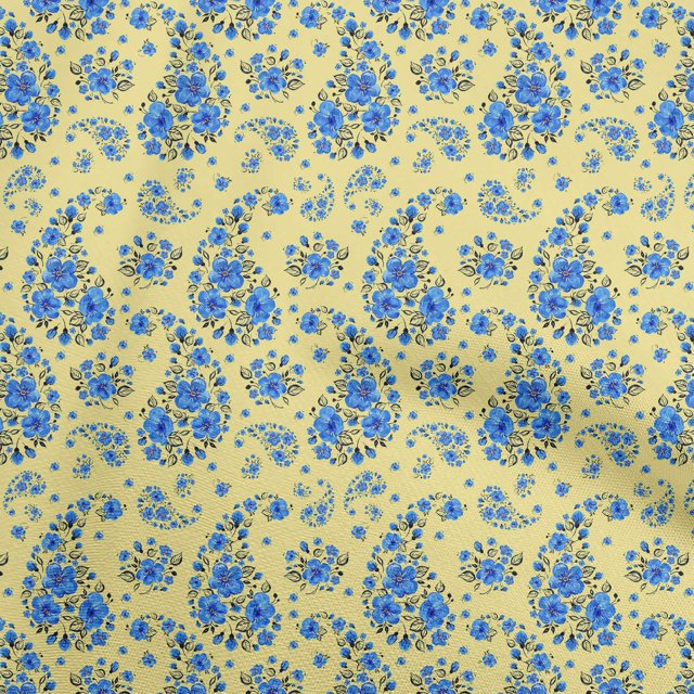 oneOone Polyester Spandex Medium Yellow Fabric Asian Paisley With Floral Sewing Material Print Fabric By The Yard 56 Inch Wide