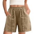 thumbnail image 2 of LVHAOGJOB Womens Cottton Linen Shorts Elastic Waist Plus Size Summer Solid Color with Pockets Khaki Drawstring Shorts Pants for Ladies, 2 of 5