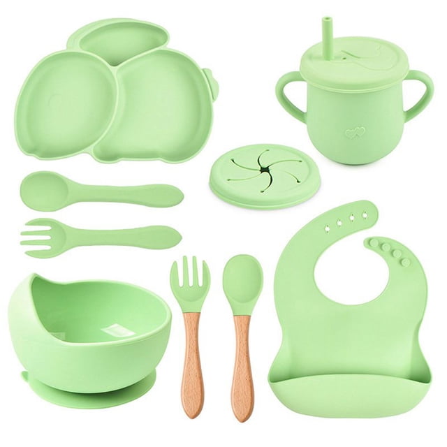 AMERTEER 9Pcs Children‘S Silicone Tableware Set Baby Non-Slip Divided Children‘S Plate Bowl With Suction Cup