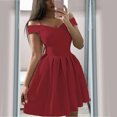thumbnail image 2 of Off Shoulder Dress for Women Womens Solid Color Bra Off Shoulder Dress Waist Pleated Dress Dress Large Ball Dress Off the Shoulder Dress for Women Cold Shoulder Dress for Women, 2 of 8