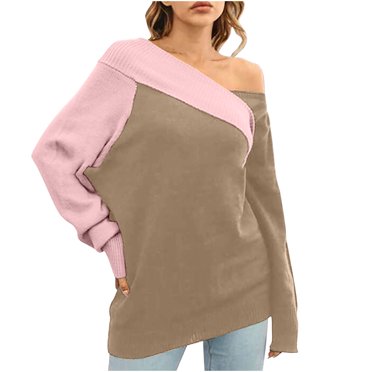 AherBiu Sweater Tops for Women off Shoulder Long Sleeve Knitted Tunic Tops to Wear with Leggings