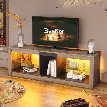 Bestier RGB TV Stand for TVs up to 60" with LED Lights Entertainment Center, Wash Grey
