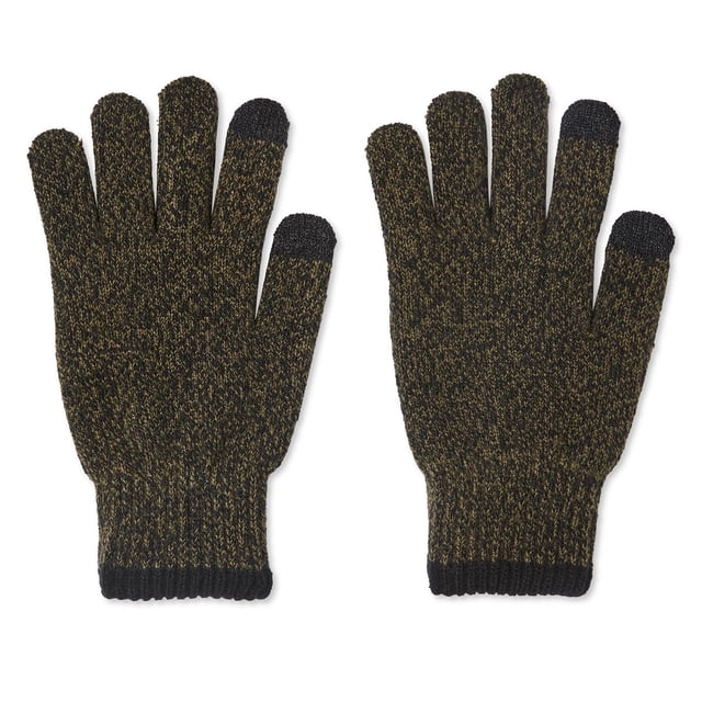 George Gants Marbrés pour Hommes en Tricot Noir et Brun avec Bouts des Doigts Noirs Compatibles Écran Tactile et Poignets Côtelés, Plats sur Fond Blanc, Conçus pour la Chaleur et l'Usage Pratique par Temps Froid.
