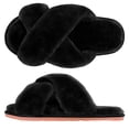 thumbnail image 1 of Women's Fuzzy Slippers Cross Band Memory Foam House Slippers Open Toe, 1 of 6