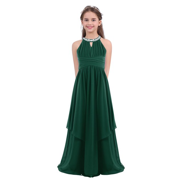 Miaeowve Robe de Fête Maxi en Chiffon à Paillettes pour Filles, Col Haut, Froncée, Robe de Bal de Mariage, Vert Armée 16