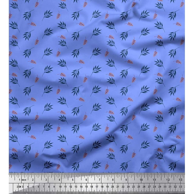 Soimoi Blue Rayon Fabric Berries & Leaves Print Fabric by the Yard 42 Inch Wide