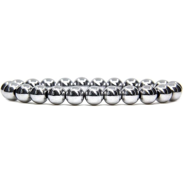 Bracelet Extensible Unisexe en Perles Rondes de 8 mm en Hématite Blanche Naturelle