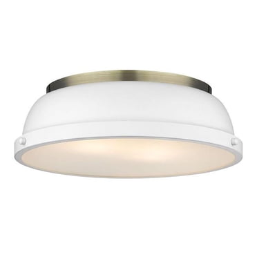 Golden Lighting 3602-14 AB-WHT 14 in. Duncan Flush Mount in Aged Brass with a Matte White Shade