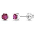 thumbnail image 1 of Bezel Set Simulated Ruby Toddler Screw Back Earrings 14k White Gold, 1 of 6