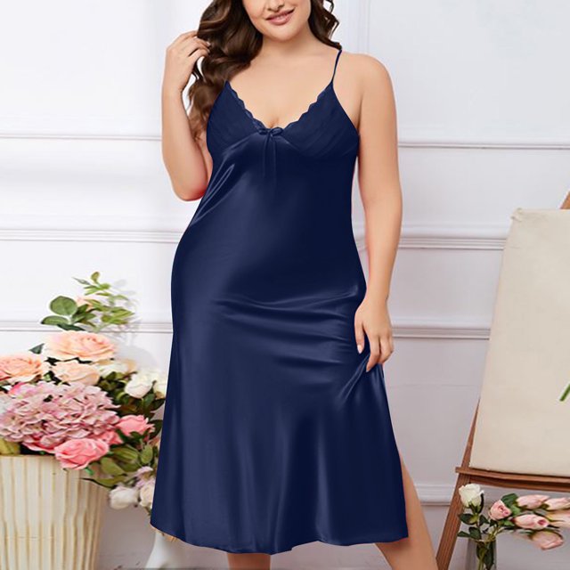 Chemises de Nuit pour Femmes Robe Décontractée Sans Manches Col en V Vêtements de Maison Slip Chemises Courtes
