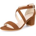 thumbnail image 1 of BLISSFUL STEP Women's Solid Color Open Toe Cross Strap Mid Chunky Heel Sandals, 1 of 6
