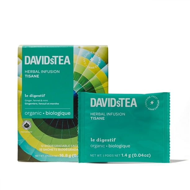 DAVIDsTEA - Herbal - Pack of 12 Individually Wrapped Sachets - Organic Le Digestif Tea
