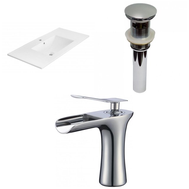 American Imaginations 35.5-in. W 1 Hole Ceramic Top Set In White Color - Overflow Drain Incl. AI-32739