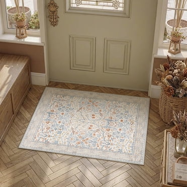 BERTHMEER Tapis de Petite Taille 2'x3' pour Entrée, Seuil de Porte, Chambre, Cuisine, Buanderie, Couloir, Dortoir, Vintage, Antidérapants, Lavables, Orientaux, Traditionnels, Rétro, Paillassons, Beige