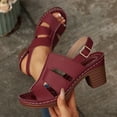thumbnail image 2 of Sentmoon Talons Confortables pour Femmes Sandales pour Femme Chaussures de Marche Femmes Sandales à la Mode Décontractées Confortables Grande Taille Couleur Unie Bout Rond Bout Ouvert Talon Talon Haut Sandales à une Bride, 2 of 10