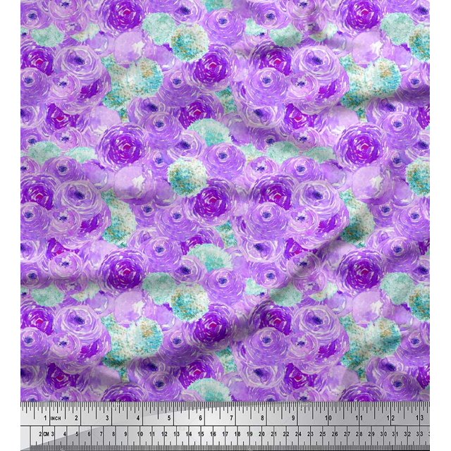 Soimoi Purple Poly Georgette Fabric Flower Watercolor Print Fabric by Yard 52 Inch Wide