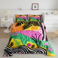 thumbnail image 3 of YST Ensemble Douillette 7 Pcs Tropical Palm Tree Simple Aquarelle Soleil Ensemble de Draps avec Douillette Hippie Graffiti Ensembles de Literie Rustique Rayures Colorées Lit en Sac, Noir Jaune Rose, 3 of 5