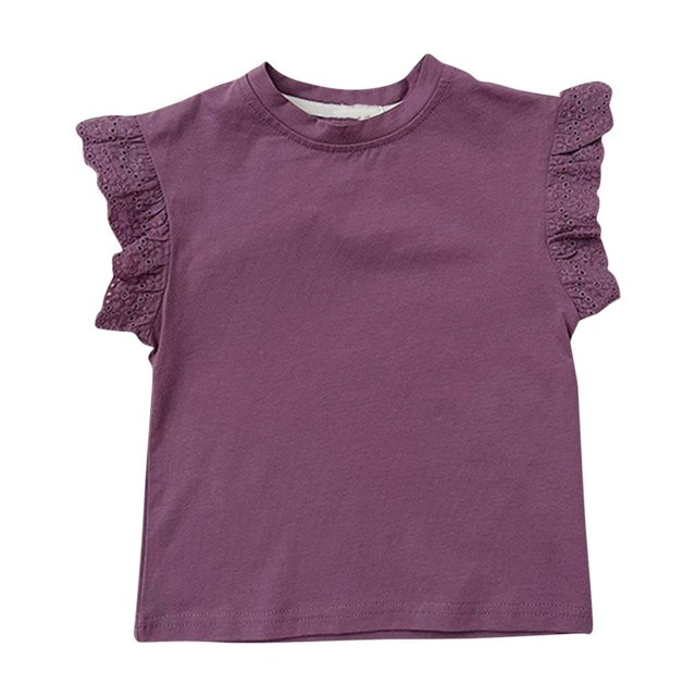 Birdeem Shirts for Girls Children Solid Color Loose Girl Ruffle Sleeve Round-Neck Blouses Western Style Top