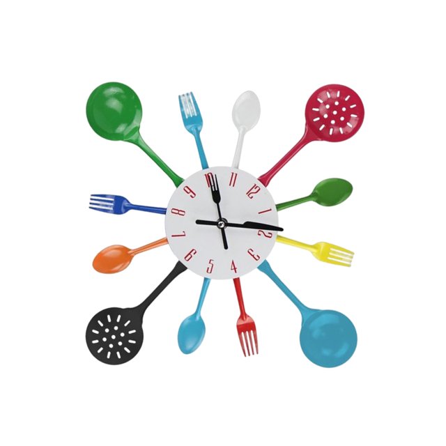 Youkk Kitchen Wall Clock Removable Spoon Fork Clocks Mirror Hanging Ornament Mute Movement Quartz Home Decor Colorful