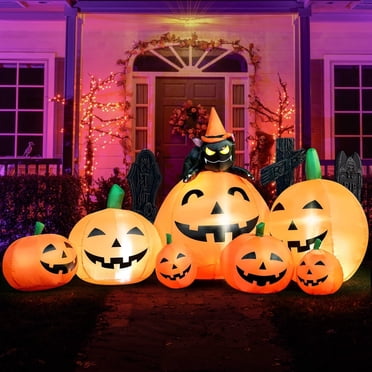 Joyfy Halloween Inflatable 7 Pumpkins with Witch's Cat,  7 ft (213.36 cm) Decorations Inflatables with Build-in LEDs,Halloween Decor Outdoor Blow Up Yard Decorations