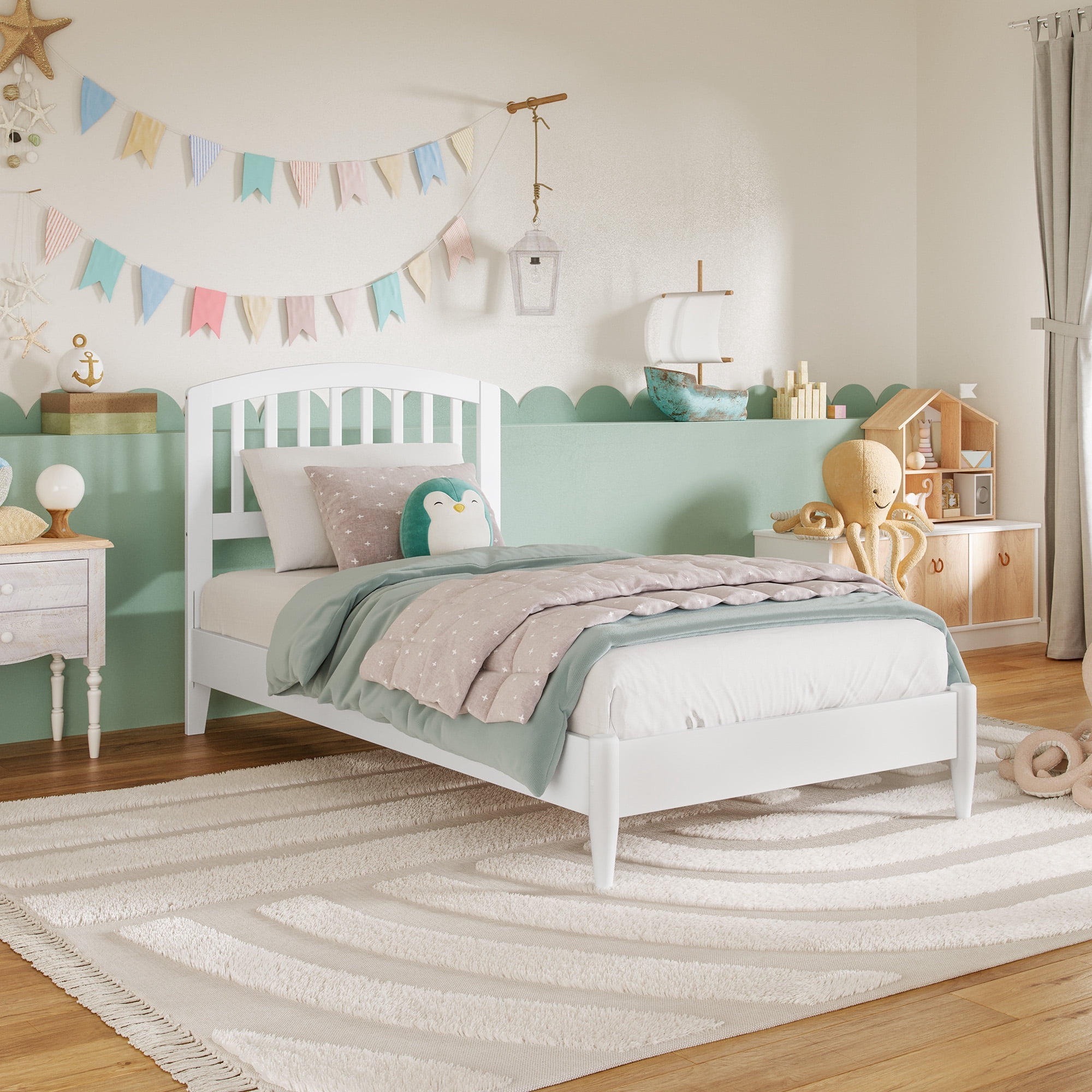 Quincy Twin Wood Low Profile Platform Bed in White