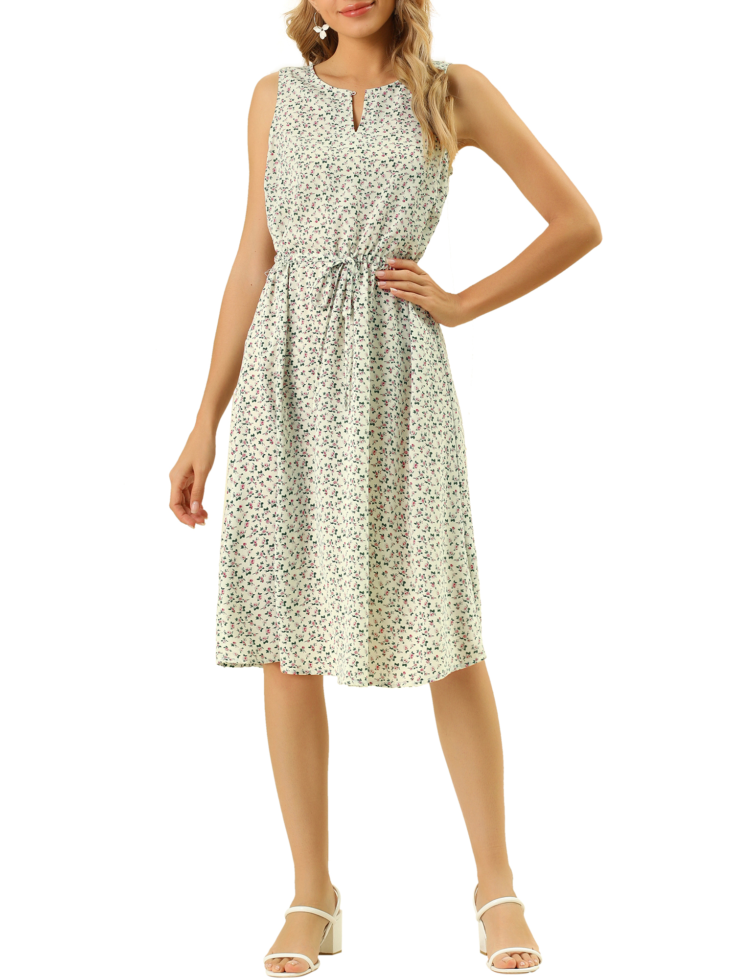 INSPIRE CHIC Robe Décontractée Sans Manches à Pois à Encolure Fendue pour Femme