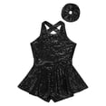 thumbnail image 3 of Xnihocha Robe de Danse pour Filles Enfants à Paillettes, Dos Croisé, avec Bande pour Cheveux, pour Costume de Performance Latin Moderne Jazz, Noir 10, 3 of 5