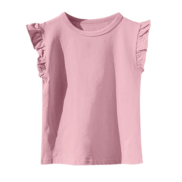 Mgmyaa Girls Cap Sleeve Tops Summer Crewneck Ruffle Tank Tops Cute T-Shirt Blouse 2-13 Years